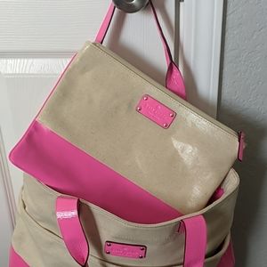 2 piece Kate Spade natural and pink tote bag